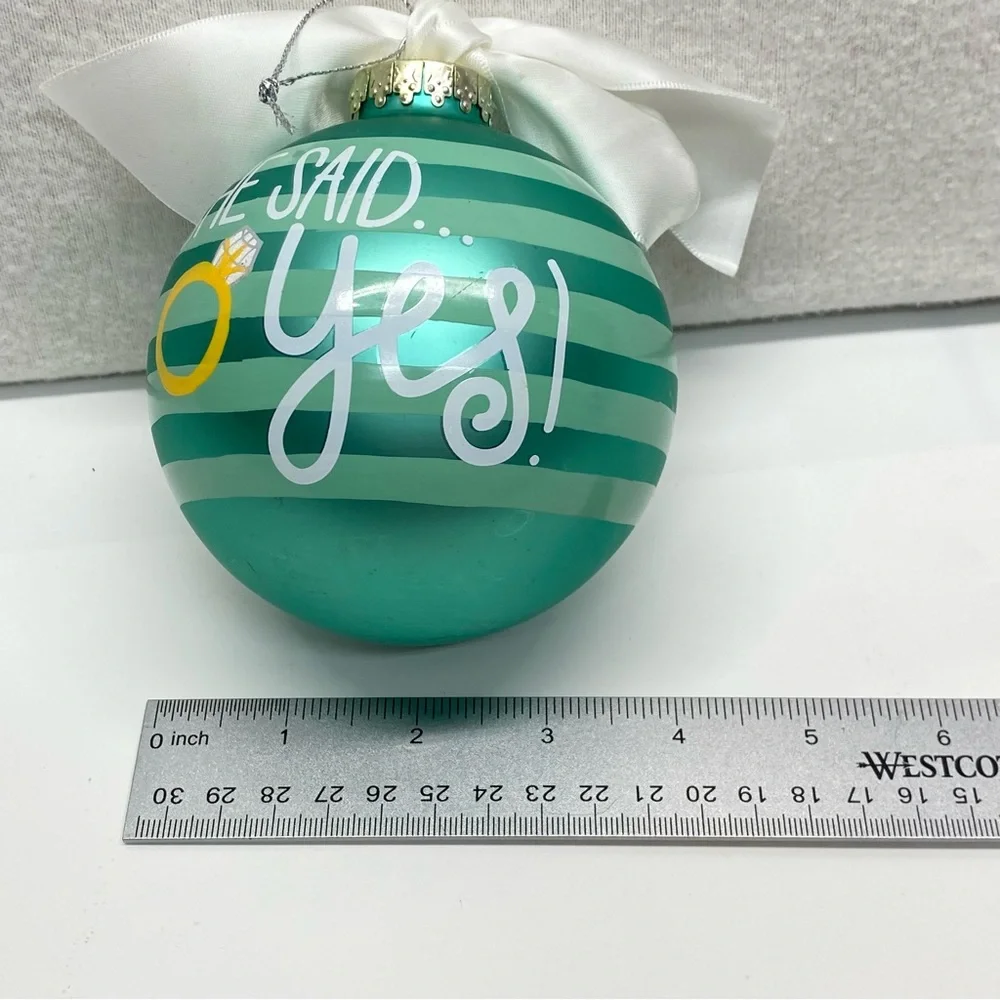 Coton Colors Christmas Ornament She Said Yes Just Engaged Glass Ornament Stripe